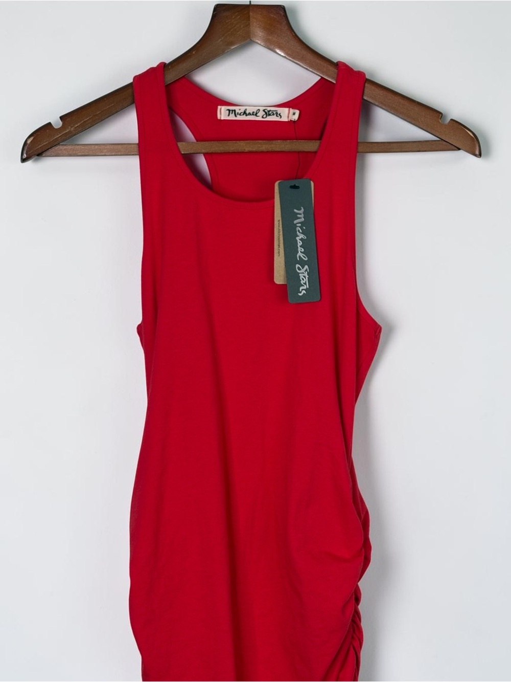 NWT Michael Stars Racerback Midi Dress Size M Ruched Red - Picture 5 of 13